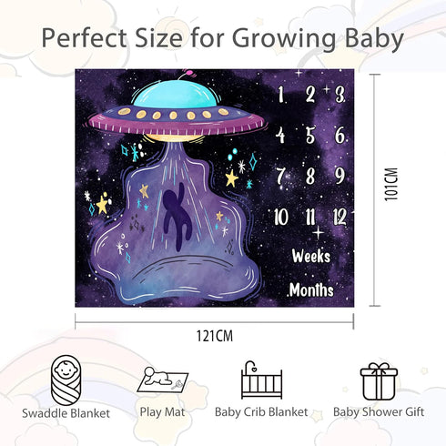 60x40in 48x40in) UFO Baby Monthly Milestone Blanket, Soft Flannel, Alien Round Spaceship, Newborn Mom Gifts, Baby