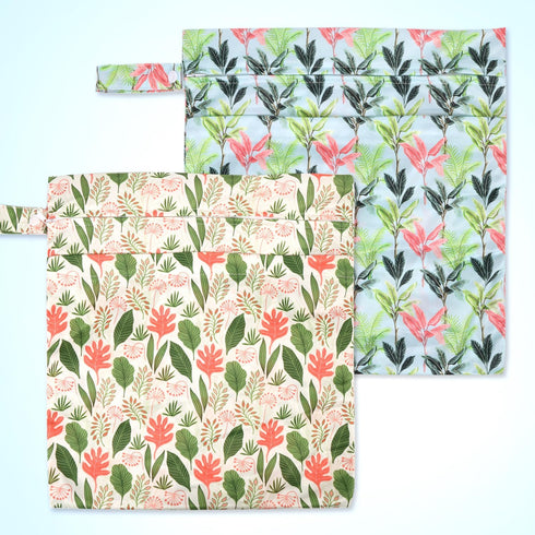 2pcs 2 Cloth Diaper Wet Dry Bags, Waterproof Reusable Wet Bag with Zipper Pockets & Handle, Washable Laundry Bags