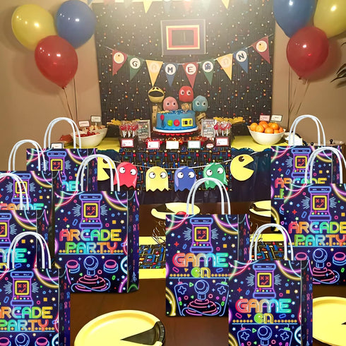 16 Pieces Arcade Gaming Goodie Bags - Birthday Party Supplies, Treat Candy Favors for Kids Adults (Arcade-Blue)
