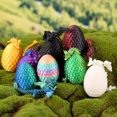 TXB3DOK 4PCS 3D Sets,Surprise Printed Dragon with Wings and Egg DND Dice Mini Mystery Dragon Egg, Cool Flexible Animals