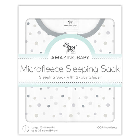 Amazing Baby Microfleece Sleeping Sack, Sterling Playful Dots, Large 12-18 Month, 2-Way Zipper, Wearable Blanket