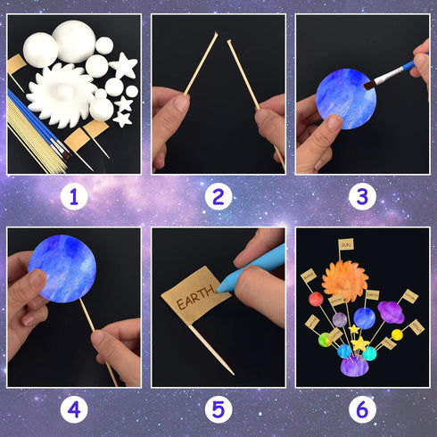 100 Pieces Solar System Model Foam Ball Kit, Includes Polystyrene Balls, Toothpick Flags, and Brushes
