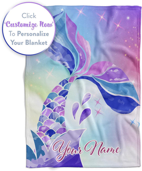60x80) Personalized Mermaid Fleece Blanket - Ships Next Day, Made in USA - Custom, Soft, & Plush, Couch Bed Throw
