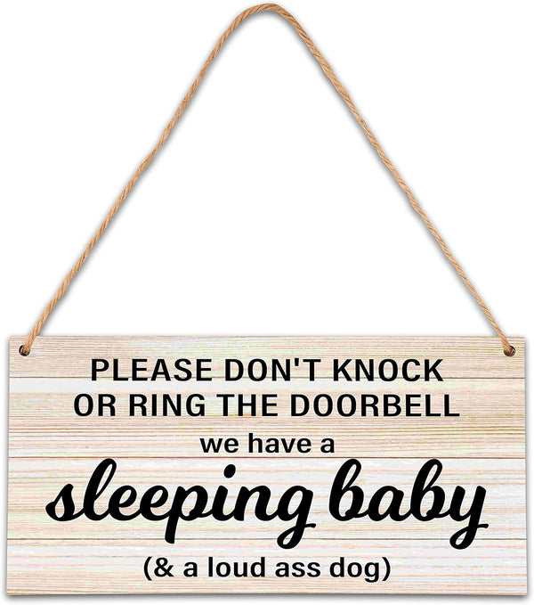Ycyfckdr Baby Sleeping Sign - Do Not Knock Or Ring Doorbell, Rustic Hanging