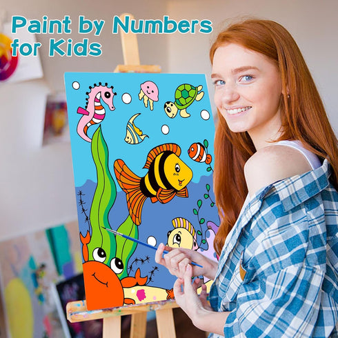 3 Pack Paint by Numbers for Kids Ages 8-12, 10*8" Color by Number Framed Canvas with 17 Acrylic Paint Pots and 6