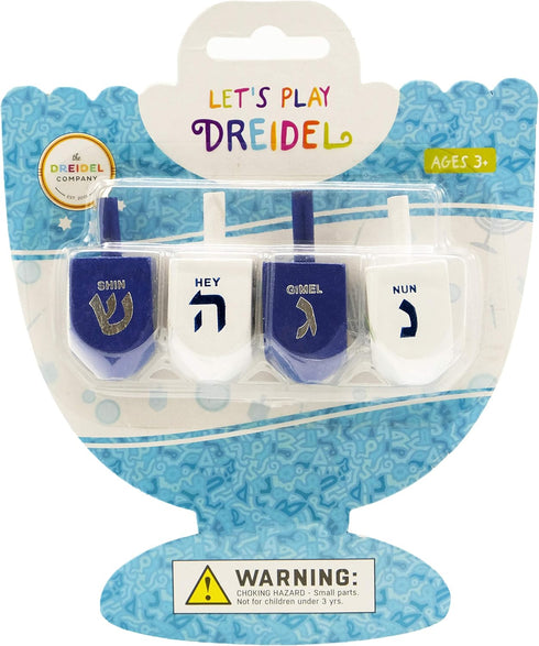 The Dreidel Company Bulk Wooden Hanukkah Dreidels, Solid Blue & White, Hand Painted with English Transliteration