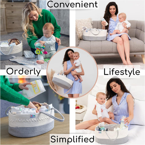 Extra Large Baby Diaper Caddy Organizer - Portable Rope Storage Basket for Nursery