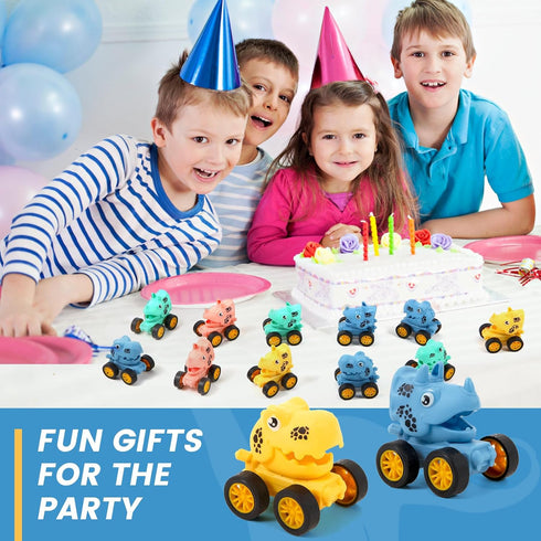 18Pcs Dinosaur Pull Back Cars Set for Kids, Mini Racing Vehicles Toys, Party Favors, Goodie Bag Stuffers