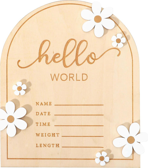 Wooden Hello World for Baby Showers - Newborn Birth Announcement Board,Daisy Wooden
