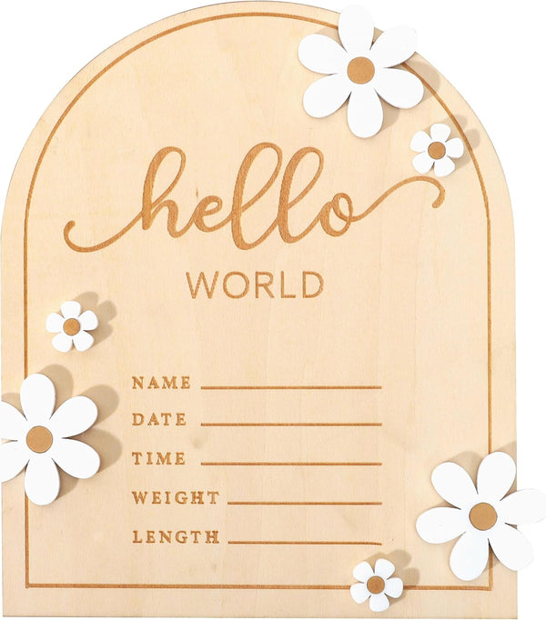 Wooden Hello World for Baby Showers - Newborn Birth Announcement Board,Daisy Wooden