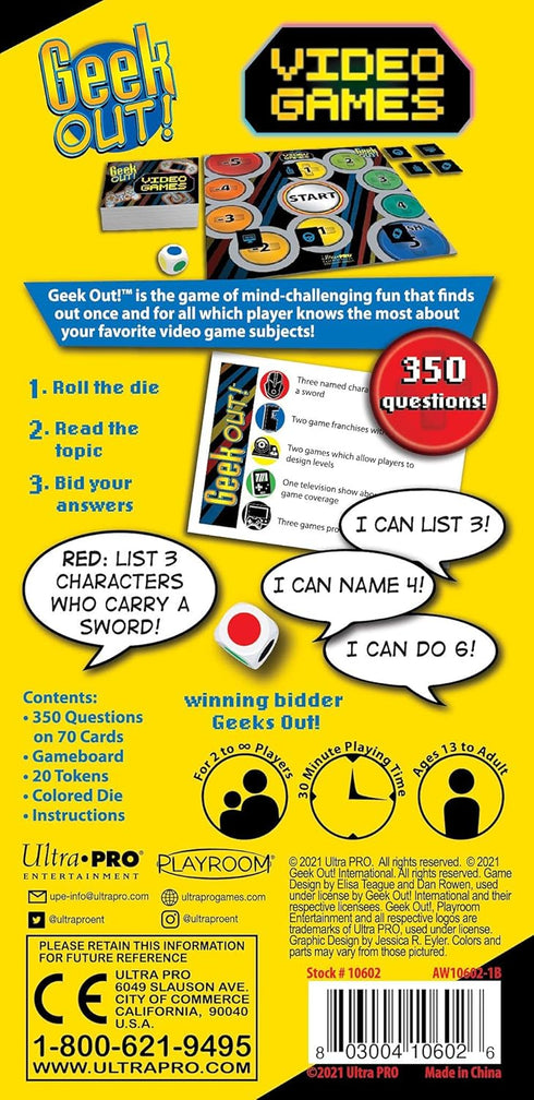 Playroom Entertainment - Geek Out! Video Game - Trivia Game for Friends and Family, The Game for Gamers! Fast Paced Card Game, Geek Out Against Friends and See Who Knows The Most about Video Games