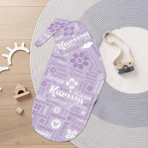 YallLocoMo Personalized Baby Swaddle Blanket for Boys Girls Purple Flower Name Text Custom Name Receiving Blanket