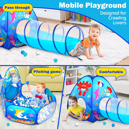 3PC Kids Ball Pits for Toddlers with Kids Play Tent, Kids Tunnel for Baby, Children Pop Up Indoor/Outdoor Playhouse Toy