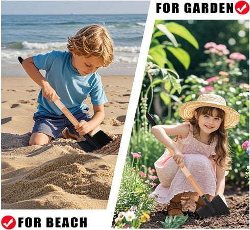 Set, 2Pcs 3 Kids Rake and Shovel Garden Tools Metal Head with Wooden Handle, Great Gardening Gifts for Boys Girls Age