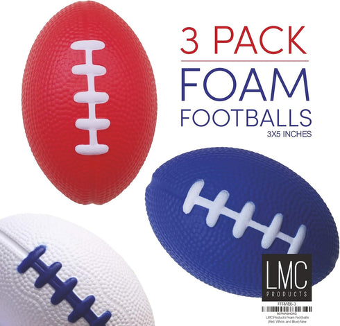 3 Pack of Mini Foam Footballs for Kids - Tiny Football 4.75" in Length - Little Toy Football