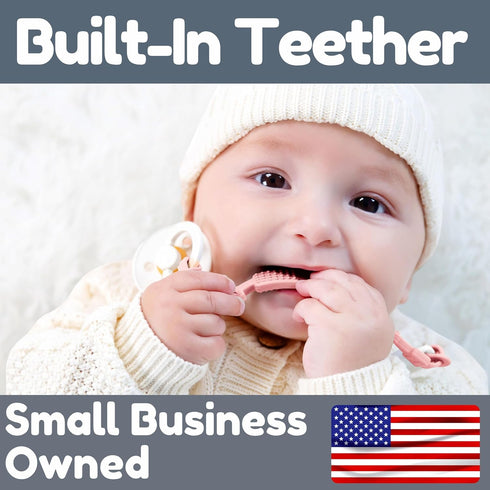 4 Silicone Pacifier Clip with Teething Textures, One-Piece Patented Design, Dishwasher Safe, Secure Plastic Clip, Fits