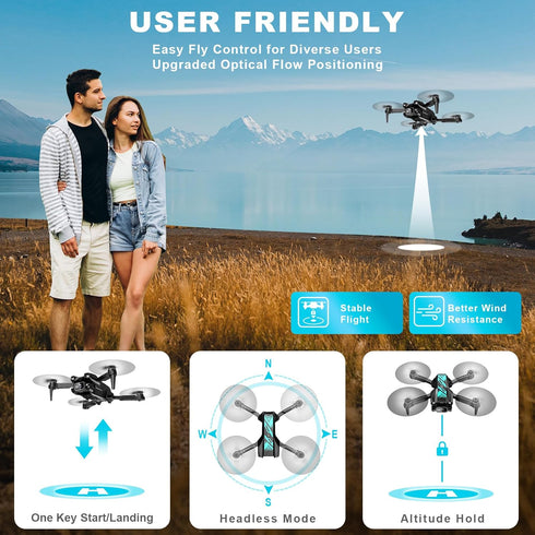 Mini Drone with Camera for Beginners, 1080P FPV Foldable Drone with Stable Altitude Hold and 2 Batteries