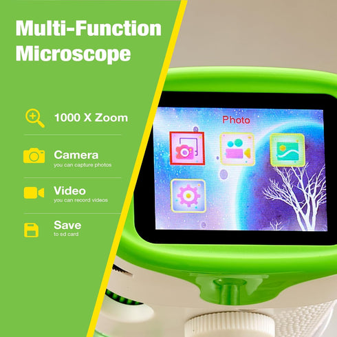 Rechargeable Digital Microscope for Kids, Portable Microscopes with Slides, Learning Educational Toys for Boys & Girls