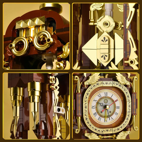 ONITUOFO Set 8+(879PCS) Retro Clock Building for Adults, Vintage Pendulum Model with Rotating Gears, Mechanical