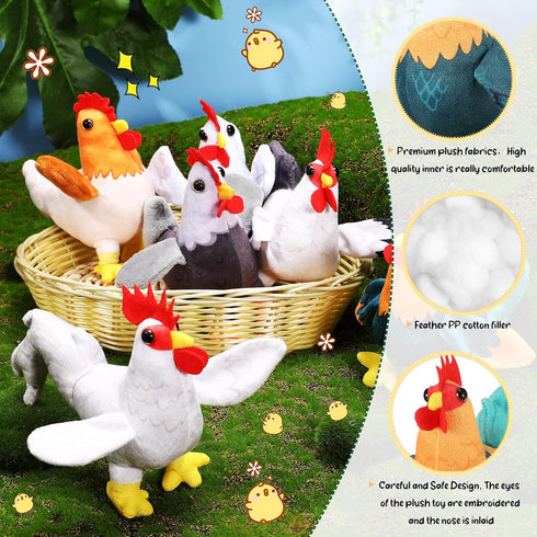 6 Pieces Mini Plush Animal Toys, Soft Plush Dolls of Horse, Pig, Cattle, Rabbit, Dog, Sheep, Hen for Ages 3+