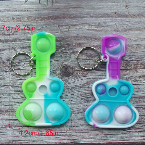 20 Packs Rainbow Bulk Music Mini Pop Guitar Bubble Fidget Keychain Gift for Holiday Kids Boys Girls Beach Party Favors