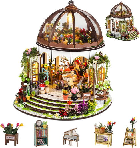 DIY Miniature House Kit,Green Garden Mini House Building Kit with LED &