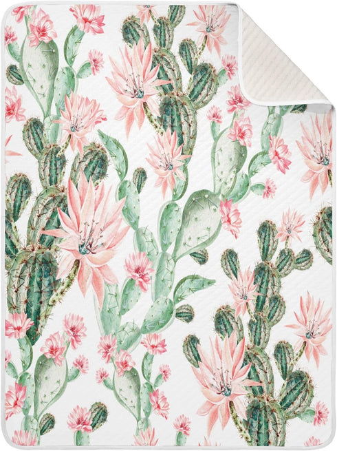 Cactus Baby Blanket for Girls Boys - Soft Warm Reversible Infant, Newborn, Toddler Receiving Blanket, 30"x40"