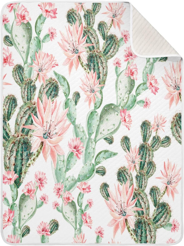 Cactus Baby Blanket for Girls Boys - Soft Warm Reversible Infant, Newborn, Toddler Receiving Blanket, 30"x40"