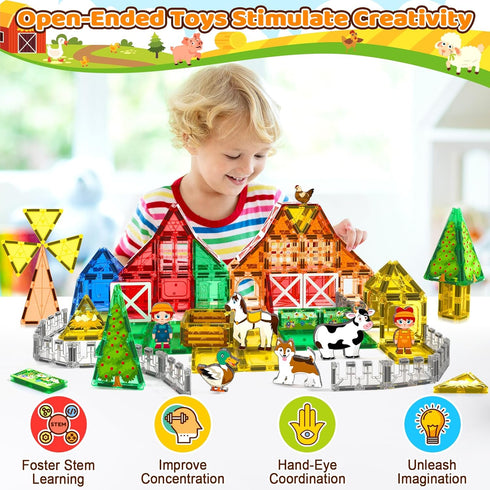 105 3+ 3 4 5 6 7 8+ PCS Magnetic Tiles with Farm Animals, Magnetic Blocks Building Toys for Year Old Toddler