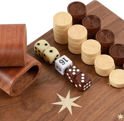 Syrace Backgammon Set, 16" Handcrafted Wooden Large Size, Classic Two-Player Strategy Board Premium Travel Game Board