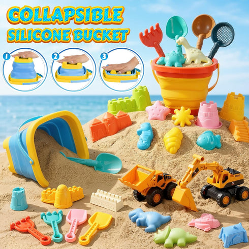 35PCS 3 Bucket,3 2 3-10 Beach Toys for Kids Sand Toys with Collapsible Dump Truck,Beach Shovel,Sand Castle Building