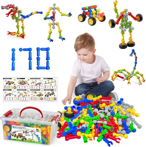 170 Pcs Building Toys for Kids Ages 4-8 with Toy Box Storage, STEM Building Blocks for Creative Activity