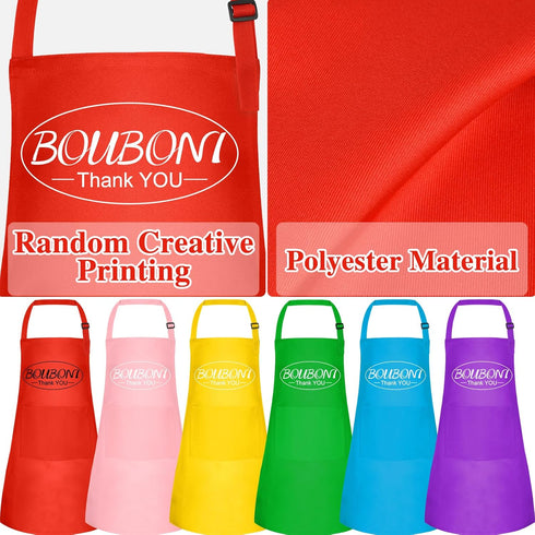 6 Pack Kids Apron Bulk - Adjustable Chef Art Apron with 2 Pockets for Cooking, Baking, Painting, Grilling (6 Colors)
