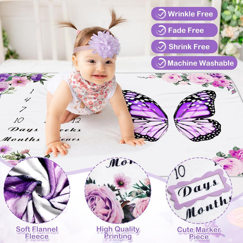 6 60" 40" Chumia Pcs Baby Monthly Milestone Blanket for Girl x Butterfly Milestone Blanket Age Photo Photography