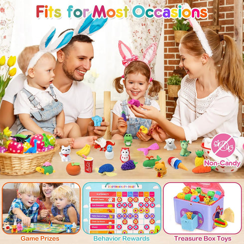 80PCS Mini Animal Erasers for Kids, Bulk Small Toys, 3D Cute Desk Pets, Classroom School Supplies, Party Favors