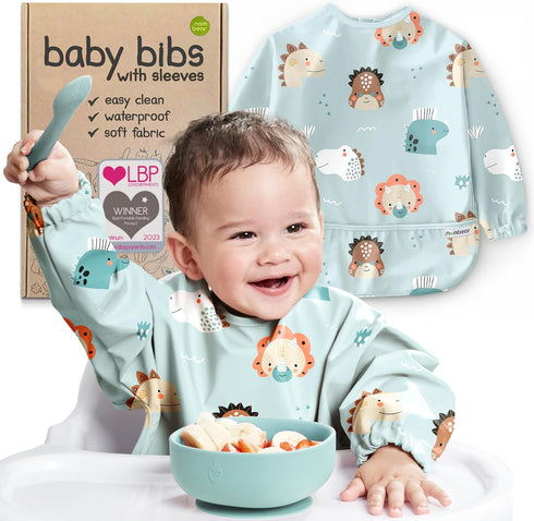Waterproof Smock Baby Bibs for Eating (Boy or Girl 6-24 Months) -