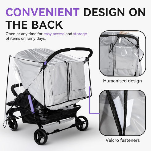 bemece Double Stroller Rain Cover, Weather Shield Double Stroller for Side by Side Seats Twin Stroller, Baby Outdoor