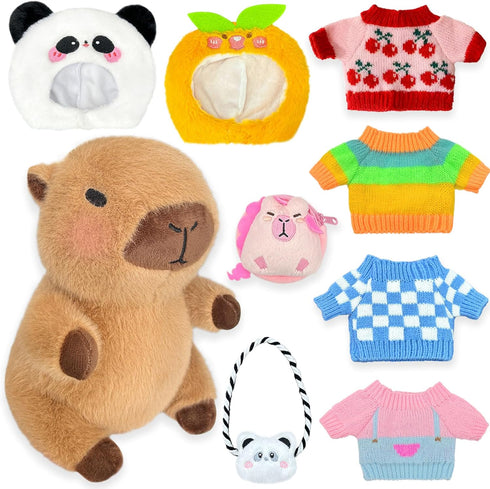 Capybara Plush with 9 pcs Clothes & Accessories, 10.2 in Cute Capybara