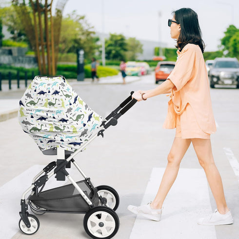 Sweet Jojo Designs Blue and Green Dinosaur Boy Infant Baby Car Seat Cover Nursing Breastfeeding Shopping Cart Stroller