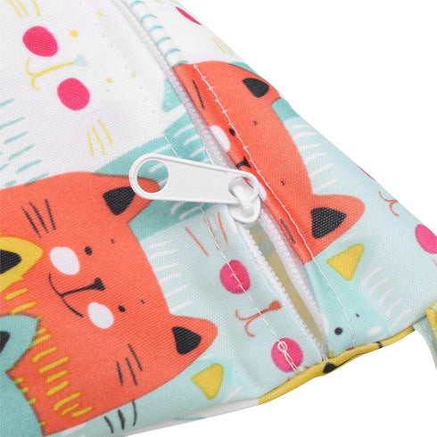 Pongnas Cute Cat Print Reusable Cloth Diaper Bag with Zipper Washable Hanging Wet & Dryfor