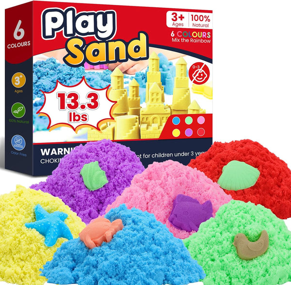 FURWEY 13.3lbs Play Sand,Mixed Packaging of 6-Color Sensory Sand,Suitable for Children to