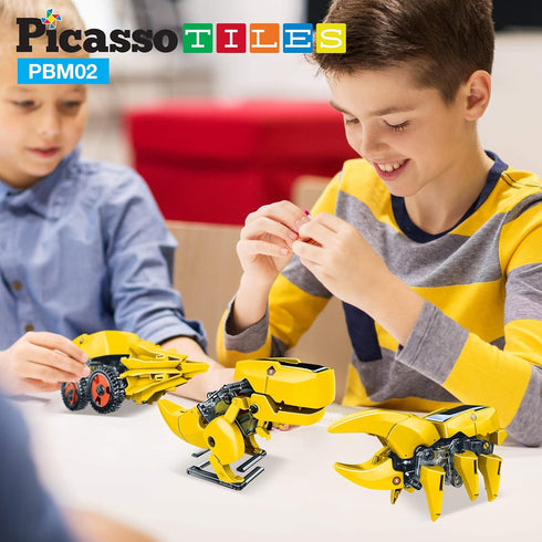 PicassoTiles STEM Kids Solar Powered Dinosaur Robot Educational Learning Building Toy - 3-in-1 Creative Unique