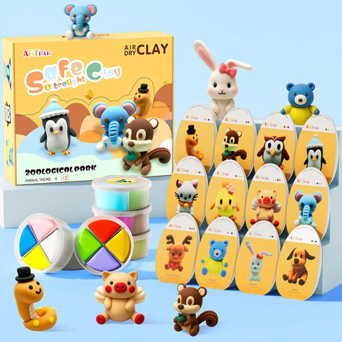 ARTPAR Air Dry Clay Kit for Kids-12 Animals Modeling Magic Clay,DIY Art