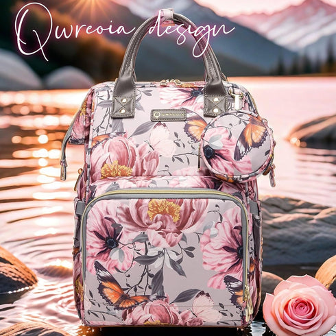 Backpack Backpack Floral Diaper Bag with Coin Bag USB Charging Port Stroller Straps and Insulated Pocket,Travel Nappy