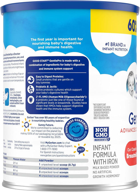 Gerber Good Start Baby Formula Powder, GentlePro, Stage 1, Non-GMO, 32 Ounce (Package May Vary) for 0-12 Months