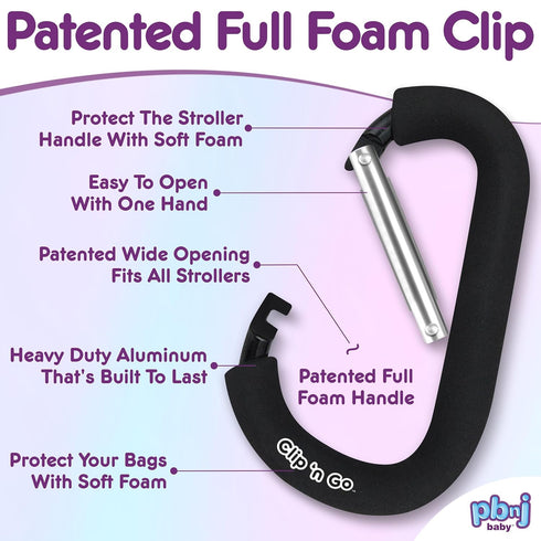 Stroller Hooks for Hanging Diaper Bags, Mommy Stroller Clip and Organizer Hook - Large Carabiner Clips
