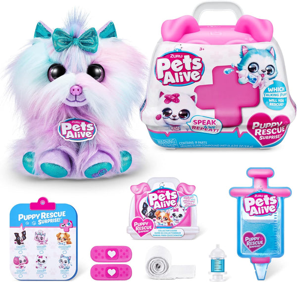 Pets Alive Pet Shop Surprise S3 Puppy Rescue (Yorkshire) - ZURU Surprise Plush with Interactive Features