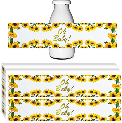 Outus 40 Pieces Sunflower Baby Shower Water Bottle Labels Floral Water Bottle Labels