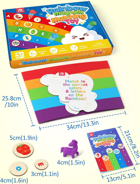 3 4 5 Coogam Rainbow Alphabet Learning Toy, Magnetic Letters and Mini Figures Sorting Matching Game, Fine Motor