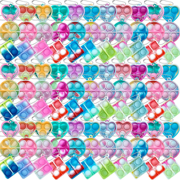ONKULL Pop Fidget Keychain 90 Pack ,Mini Fidget Toys Bulk ,Sensory Toys for
